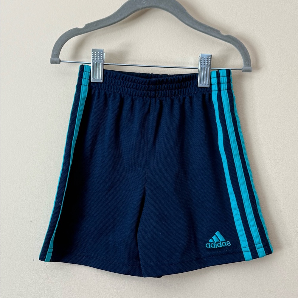 Adidas Kids Dark Blue Shorts with Teal Stripes